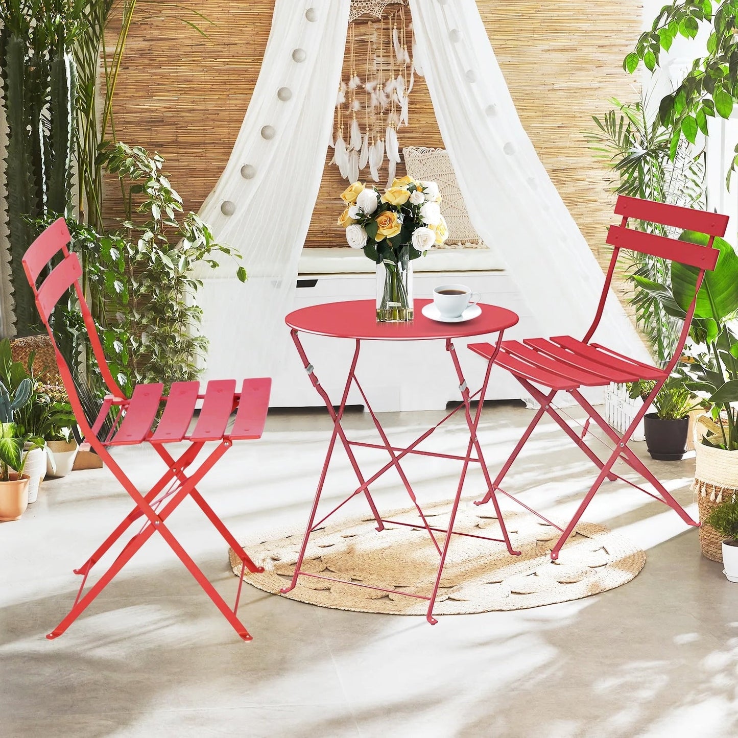 Set da bistrot pieghevole in metallo da 3 pezzi, set da conversazione per esterni/interni resistente alle intemperie per patio, cortile, giardino