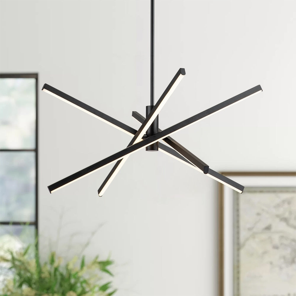 Lampadario a sospensione lineare Sputnik in alluminio moderno nero/oro a LED per soggiorno/sala da pranzo/cucina