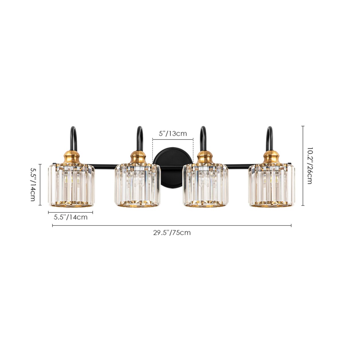 Lampada da parete per bagno moderna in cristallo con specchio cromato/nero/oro, luci da bagno, luci da toeletta