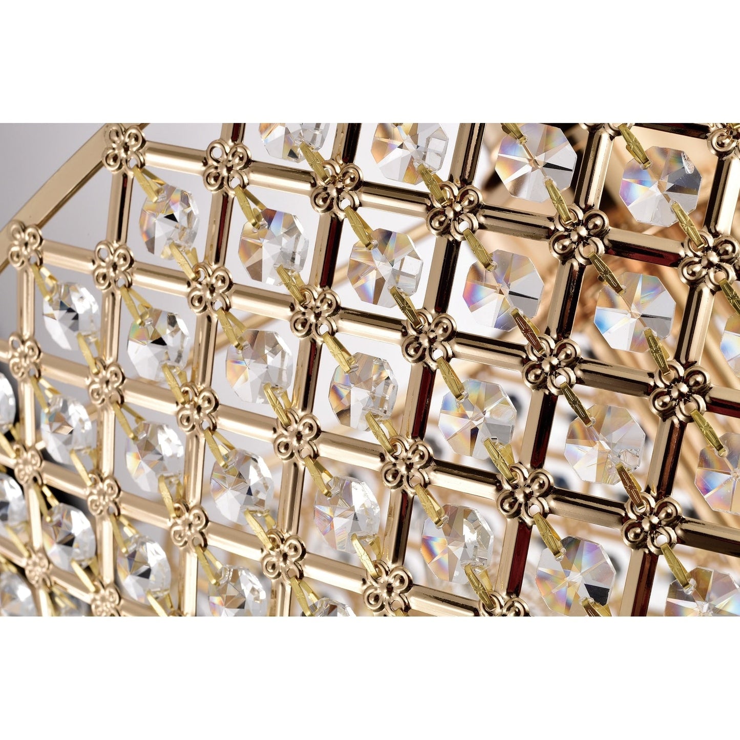 Lampadario a tamburo con perline rotonde e cristalli pendenti