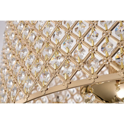 Lampadario a tamburo con perline rotonde e cristalli pendenti