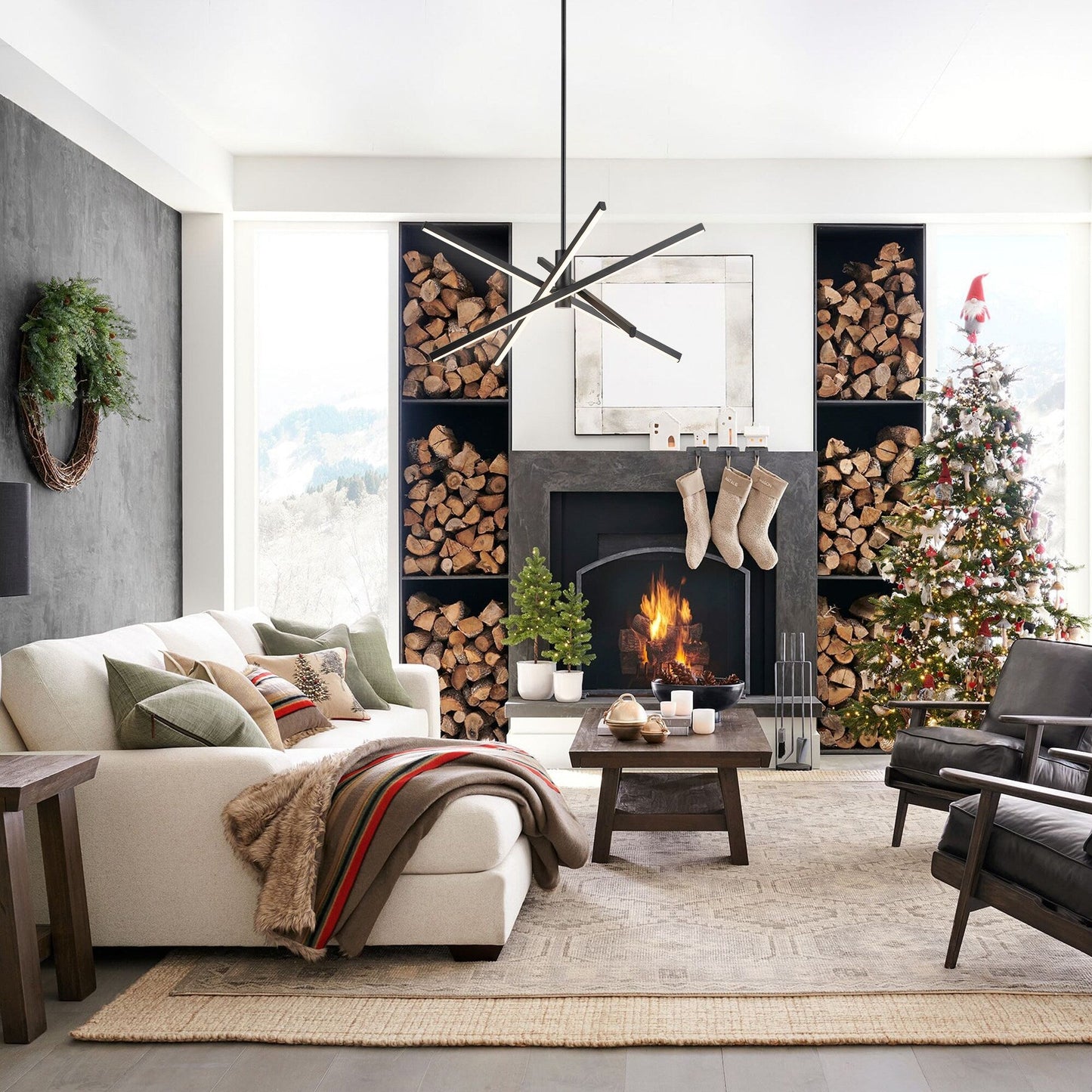 Lampadario a sospensione lineare Sputnik in alluminio moderno nero/oro a LED per soggiorno/sala da pranzo/cucina