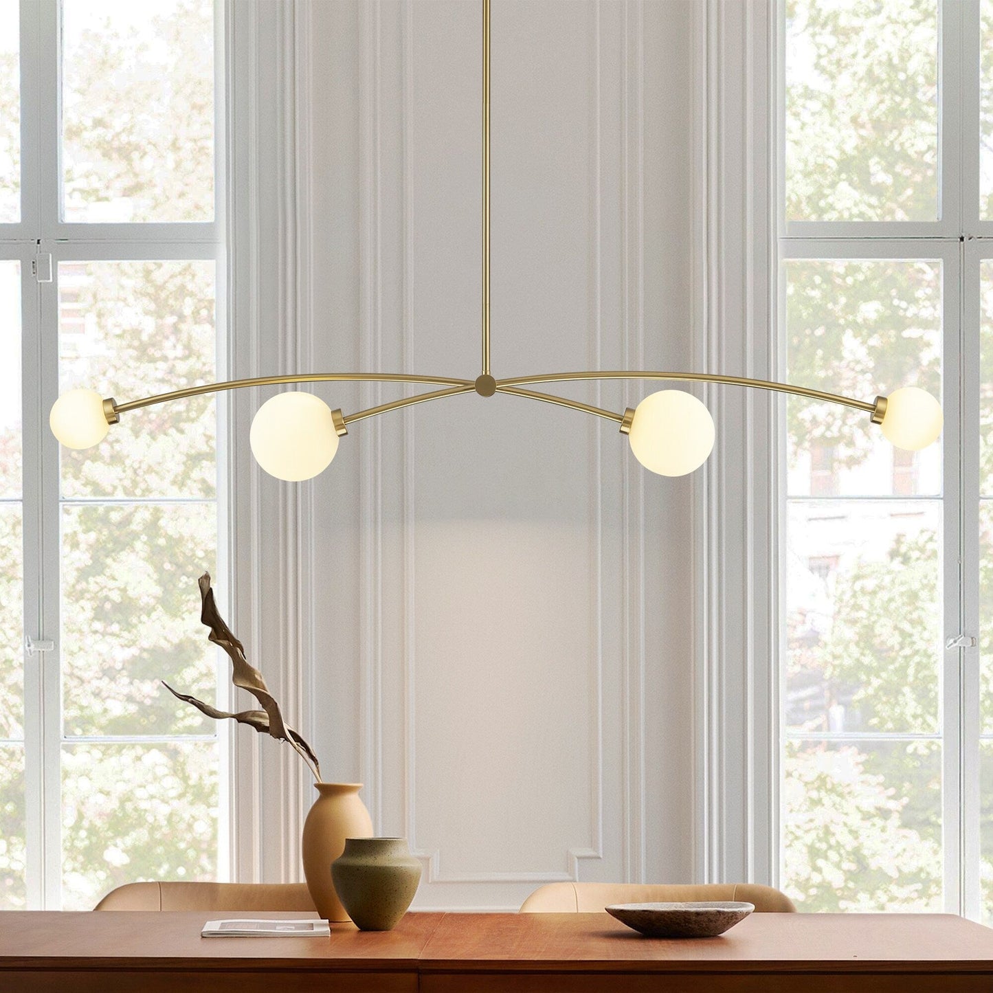 Lampada a sospensione lineare moderna Sputnik a 4 luci color oro/luce per sala da pranzo - 51,18 pollici di larghezza x 11,02 pollici di profondità x 5,91 pollici di altezza