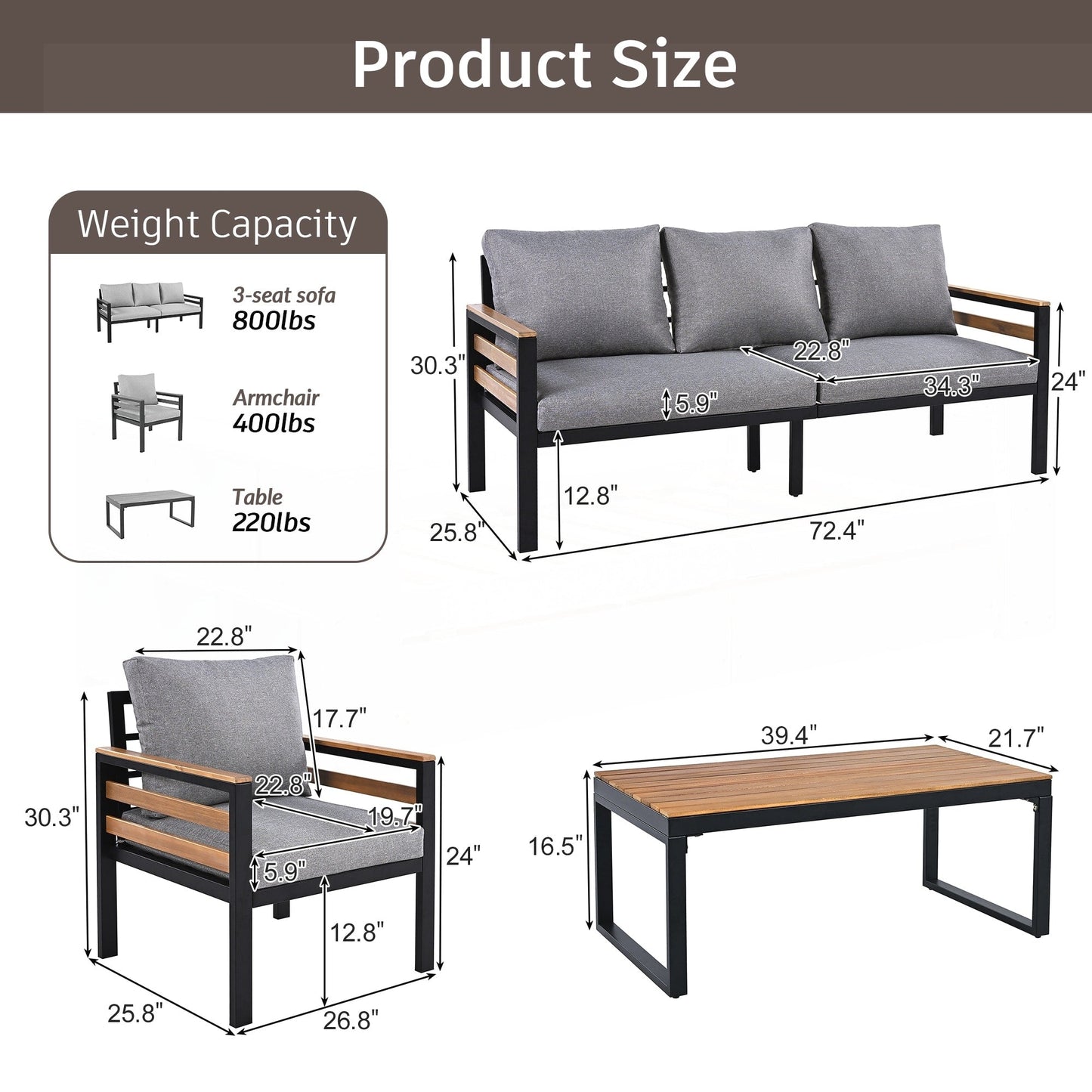 Set di divani per mobili da esterno da 4 pezzi