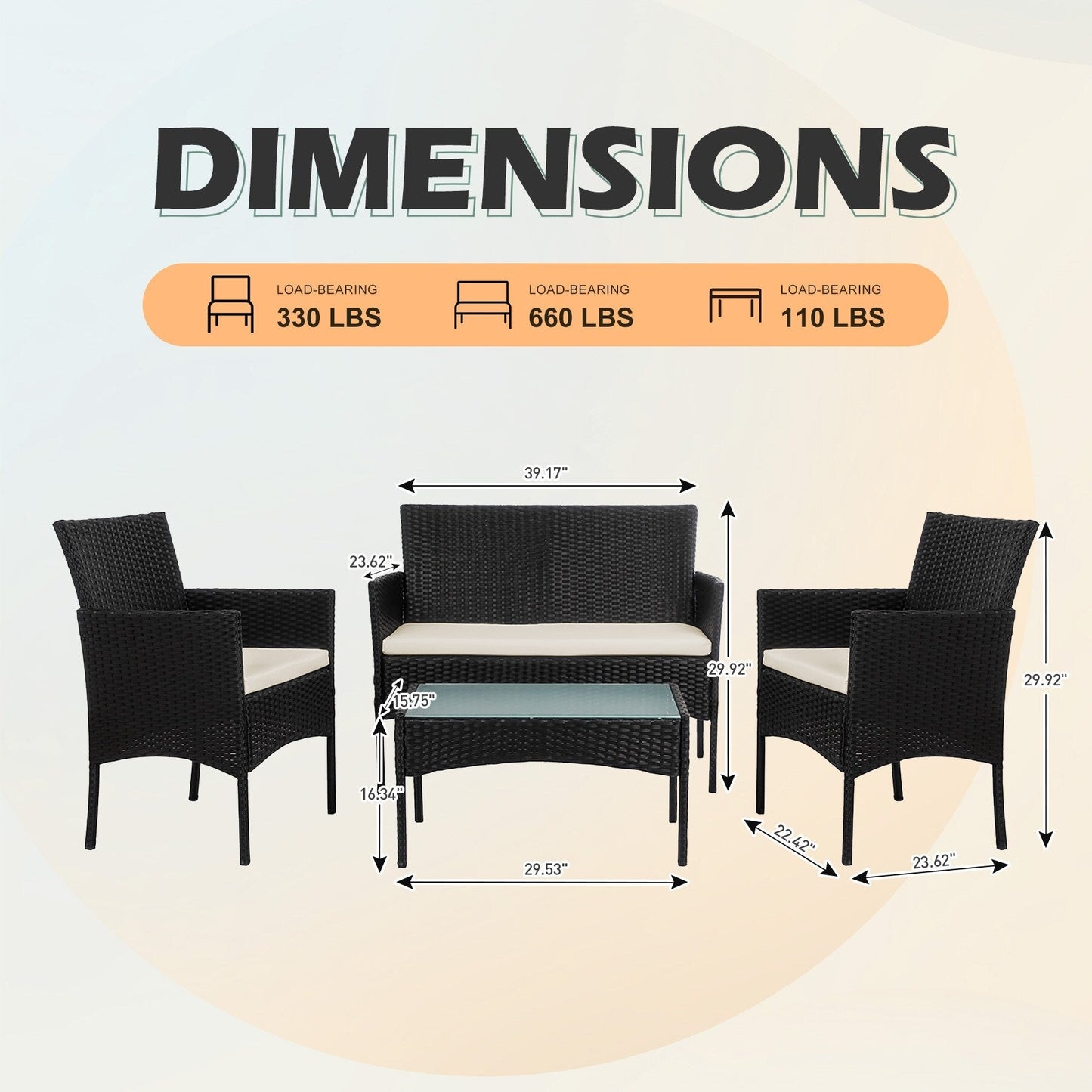 Set di mobili da giardino in vimini da 4 pezzi, set di mobili da esterno in rattan con cuscini