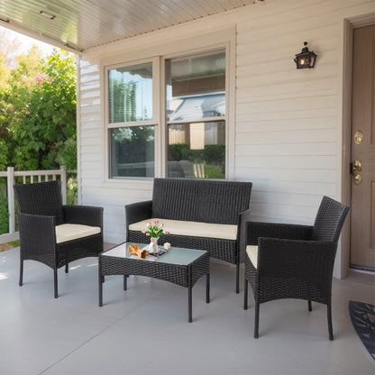 Set di mobili da giardino in vimini da 4 pezzi, set di mobili da esterno in rattan con cuscini