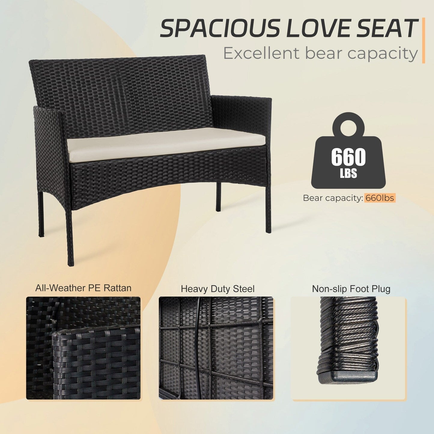 Set di mobili da giardino in vimini da 4 pezzi, set di mobili da esterno in rattan con cuscini