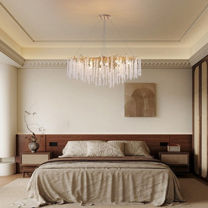 Lampadario rettangolare moderno in cristallo dorato da 40 pollici con rami di albero, lampadario per isola cucina, lampada a sospensione per sala da pranzo