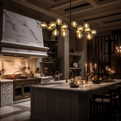 Lampadario lineare moderno di metà secolo da 40 pollici, lampada a sospensione Sputnik in ottone dorato a 16 luci con globo in vetro smerigliato per sala da pranzo