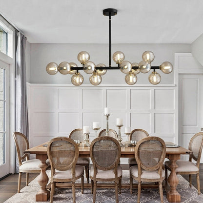 Lampadario lineare moderno di metà secolo da 40 pollici, lampada a sospensione Sputnik in ottone dorato a 16 luci con globo in vetro smerigliato per sala da pranzo