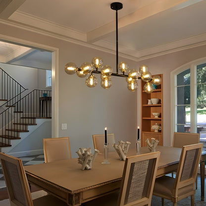 Lampadario lineare moderno di metà secolo da 40 pollici, lampada a sospensione Sputnik in ottone dorato a 16 luci con globo in vetro smerigliato per sala da pranzo