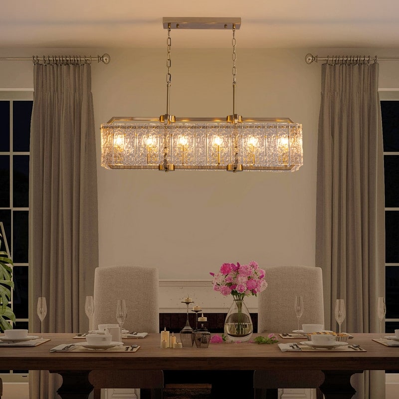 Lampadari di cristallo moderni lineari da 40 pollici Lampadario rettangolare in ottone dorato a 16 luci per sala da pranzo, soggiorno, isola della cucina
