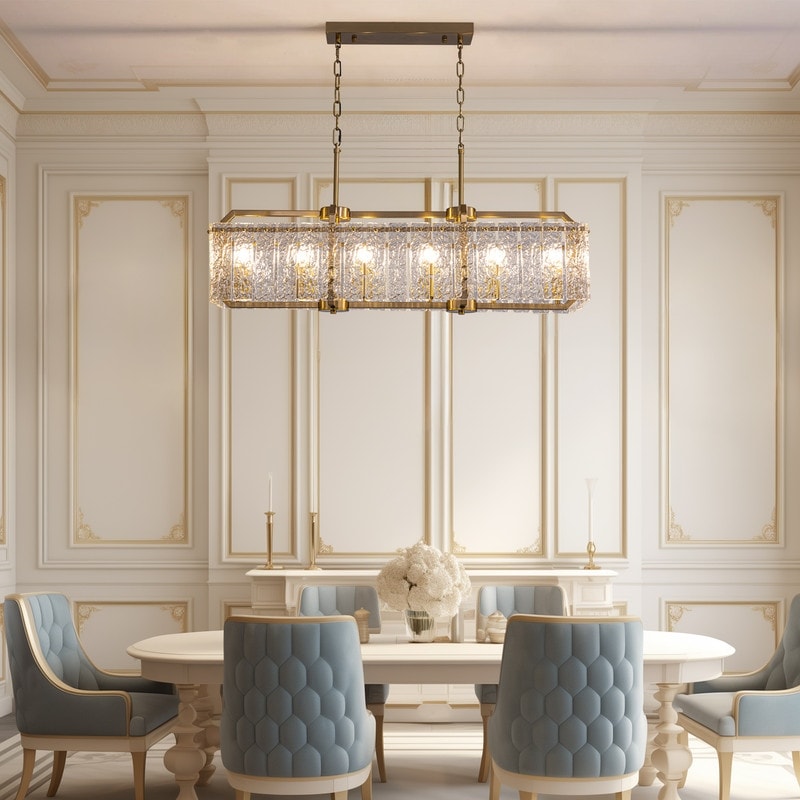 Lampadari di cristallo moderni lineari da 40 pollici Lampadario rettangolare in ottone dorato a 16 luci per sala da pranzo, soggiorno, isola della cucina