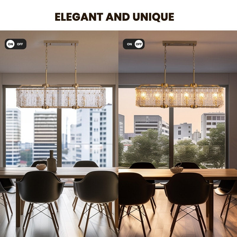 Lampadari di cristallo moderni lineari da 40 pollici Lampadario rettangolare in ottone dorato a 16 luci per sala da pranzo, soggiorno, isola della cucina