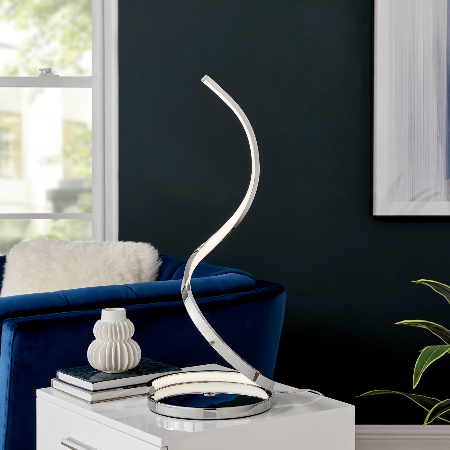 LAMPADA DA TAVOLO MODERNA A SPIRALE CON LED INTEGRATO, CROMATA