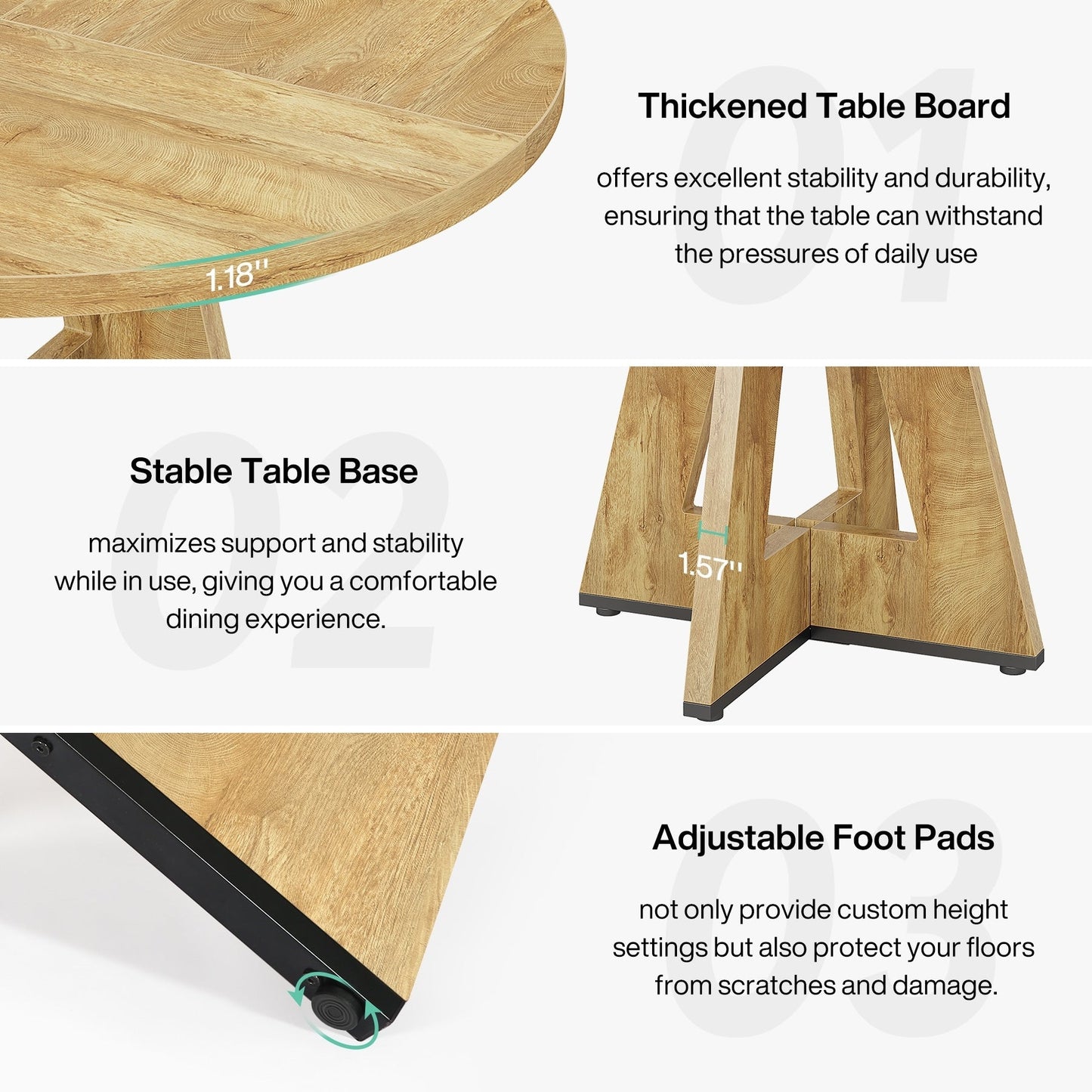 Tavolo da pranzo rotondo da 47 pollici per 4 persone, tavolo da cucina in stile rustico, piccolo tavolo da pranzo, tavolo da cucina in legno per sala da pranzo e soggiorno