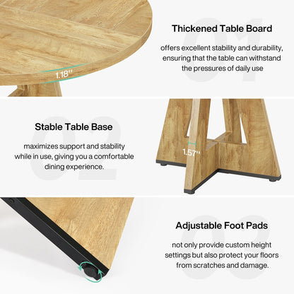 Tavolo da pranzo rotondo da 47 pollici per 4 persone, tavolo da cucina in stile rustico, piccolo tavolo da pranzo, tavolo da cucina in legno per sala da pranzo e soggiorno