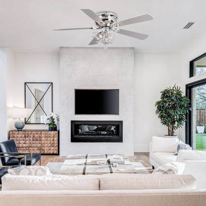 Ventilatore da soffitto moderno reversibile a 5 pale in cristallo con telecomando