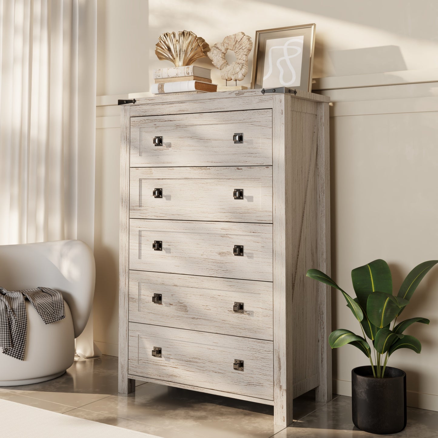 Cassettiera alta in legno da 48 cassetti, stile fattoria, per camera da letto