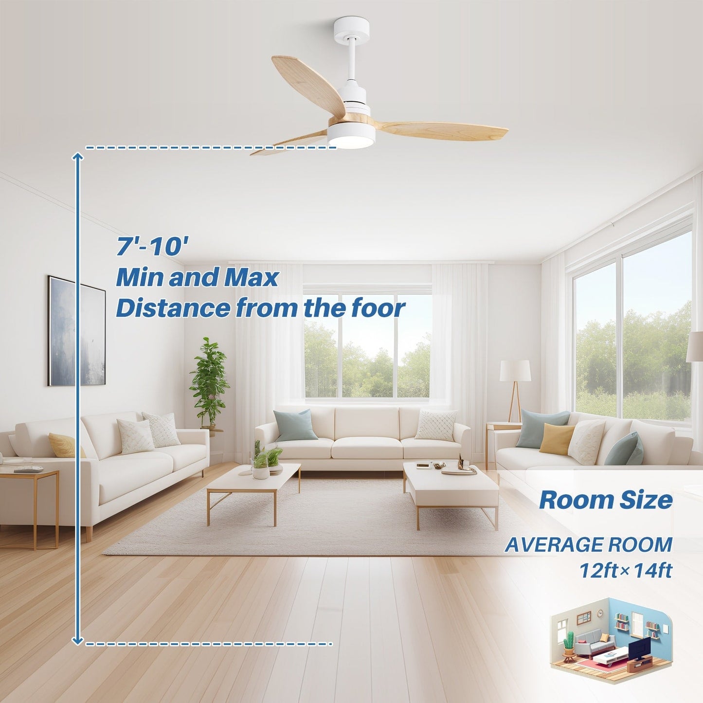 Ventilatore da soffitto a LED integrato da 48 e 52 pollici con luce e telecomando, motore CC reversibile