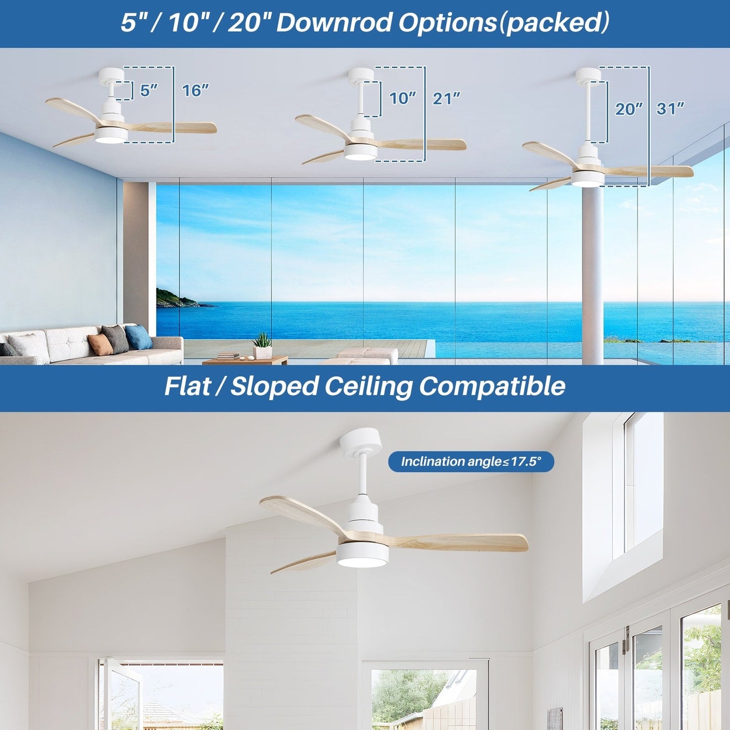 Ventilatore da soffitto a LED integrato da 48 e 52 pollici con luce e telecomando, motore CC reversibile