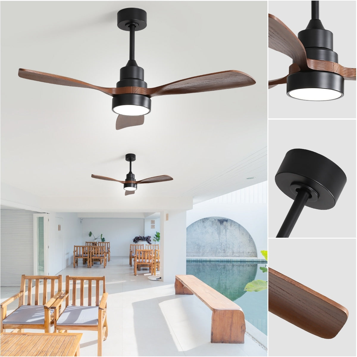Ventilatore da soffitto a LED integrato da 48 e 52 pollici con luce e telecomando, motore CC reversibile