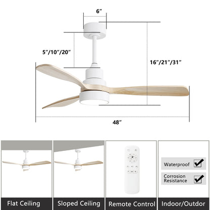 Ventilatore da soffitto a LED integrato da 48 e 52 pollici con luce e telecomando, motore CC reversibile
