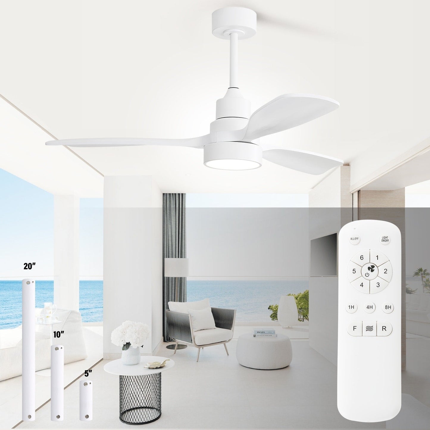 Ventilatore da soffitto a LED integrato da 48 e 52 pollici con luce e telecomando, motore CC reversibile