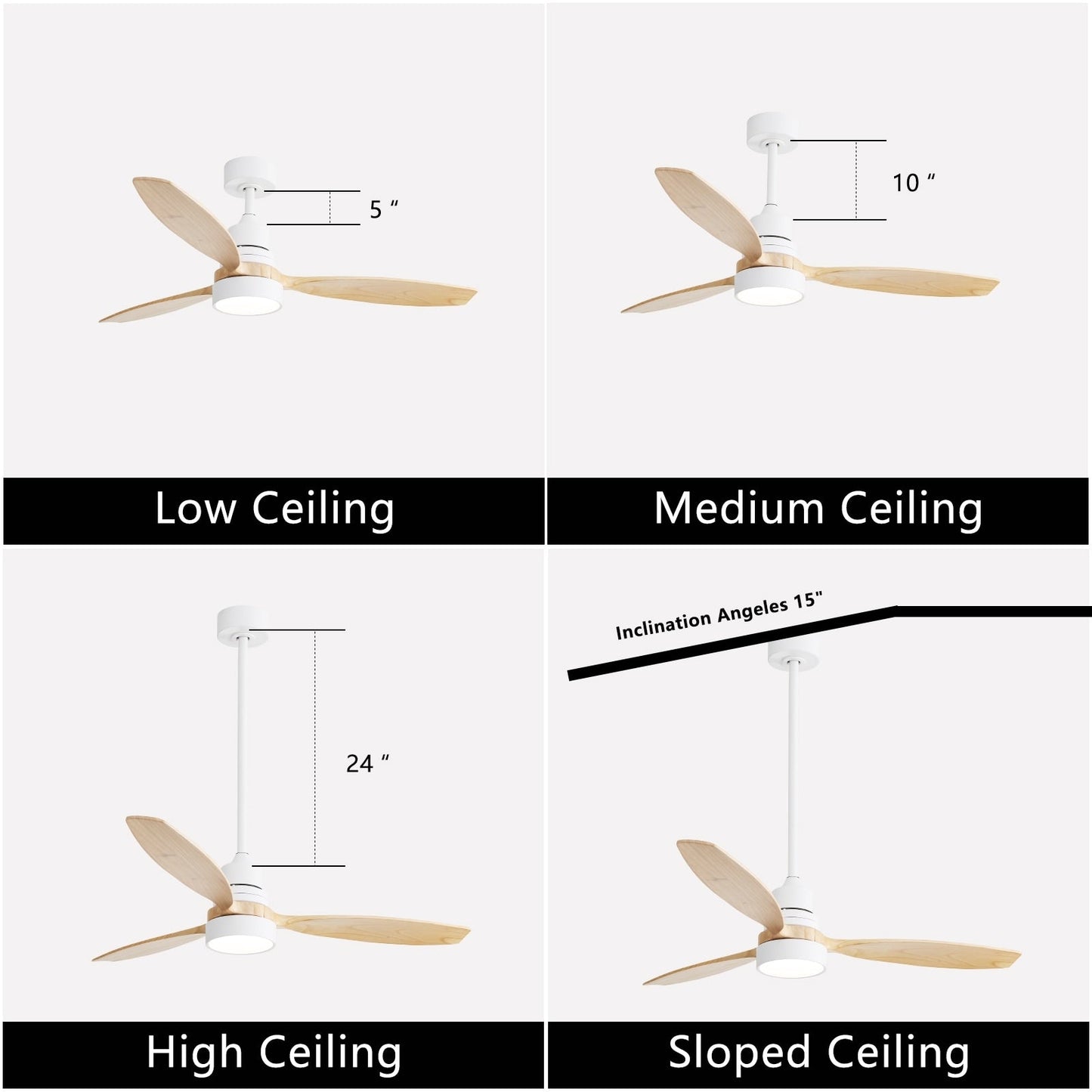 Ventilatore da soffitto a LED integrato da 48 e 52 pollici con luce e telecomando, motore CC reversibile