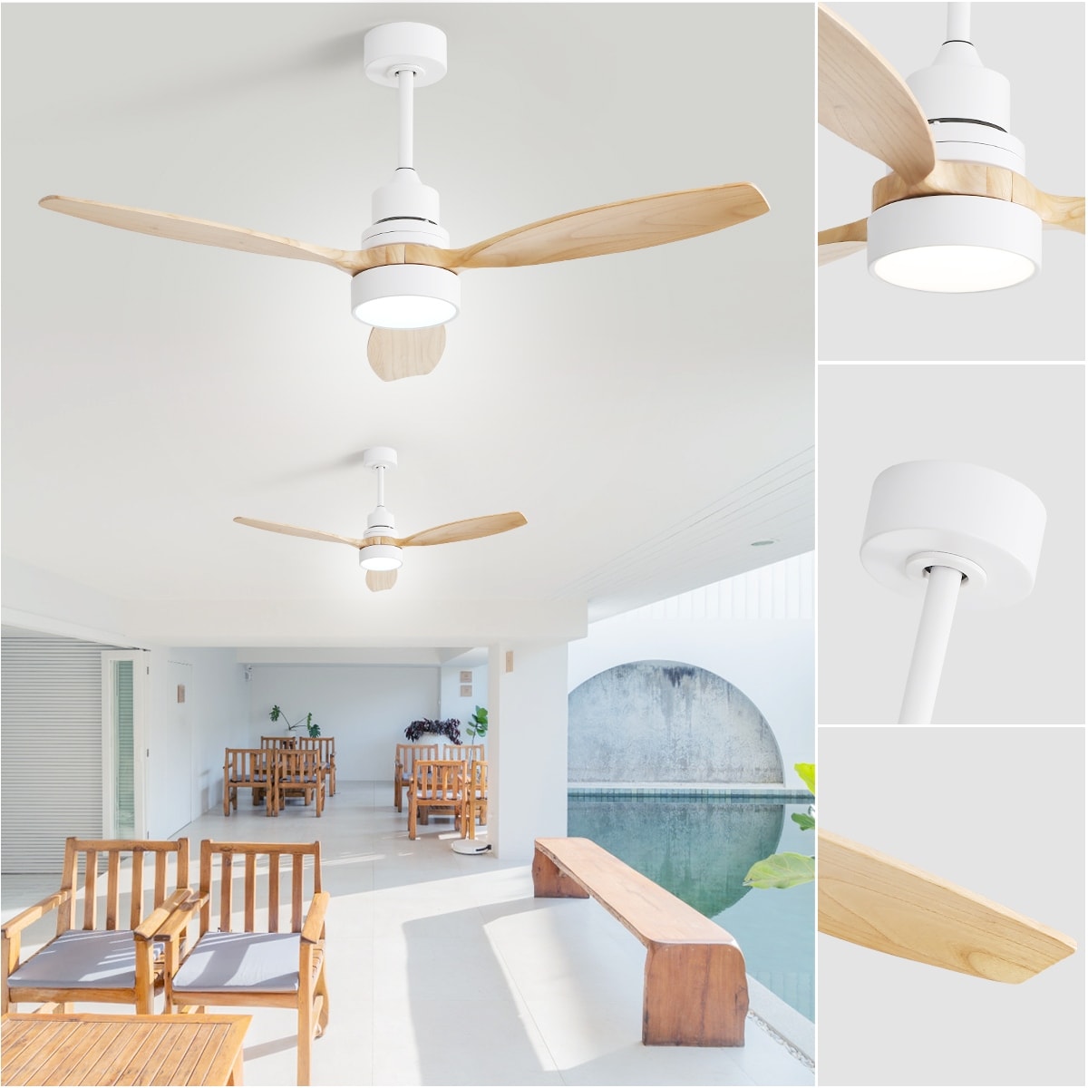 Ventilatore da soffitto a LED integrato da 48 e 52 pollici con luce e telecomando, motore CC reversibile