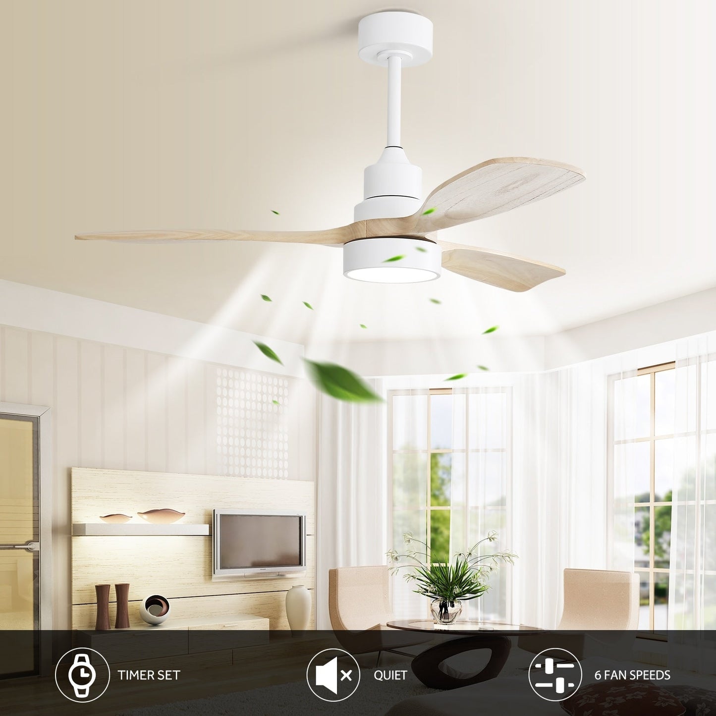 Ventilatore da soffitto a LED integrato da 48 e 52 pollici con luce e telecomando, motore CC reversibile