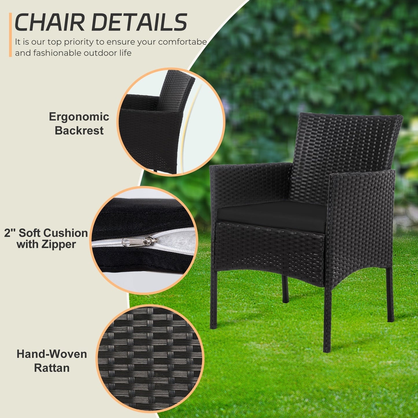 Set di mobili da giardino in vimini da 4 pezzi, set di mobili da esterno in rattan con cuscini