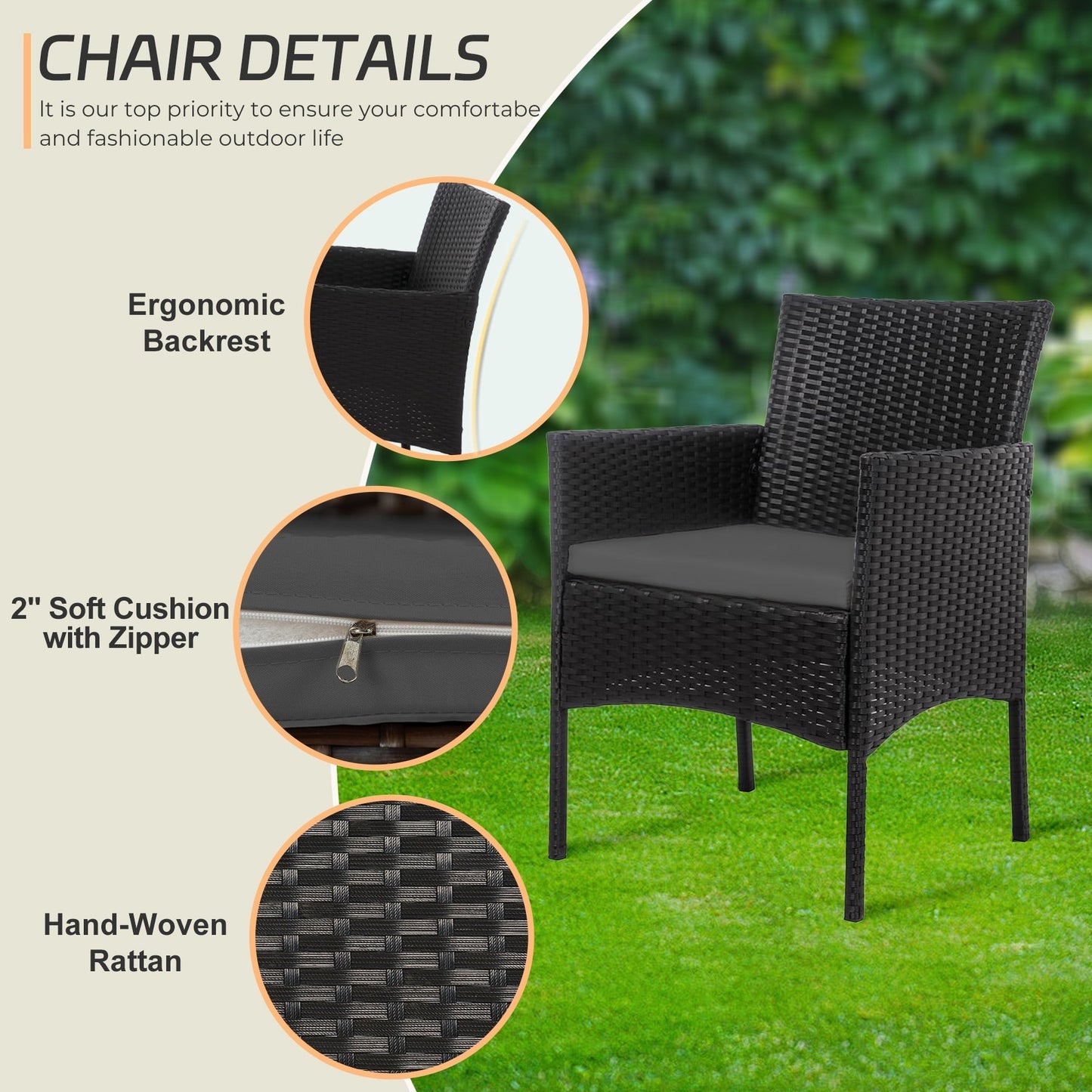 Set di mobili da giardino in vimini da 4 pezzi, set di mobili da esterno in rattan con cuscini