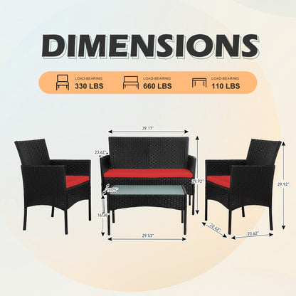 Set di mobili da giardino in vimini da 4 pezzi, set di mobili da esterno in rattan con cuscini