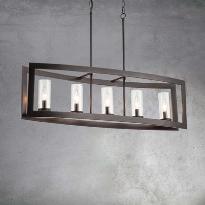 Lampadario rettangolare vintage in vetro a 5 luci, in stile industriale moderno di metà secolo, per isola da cucina