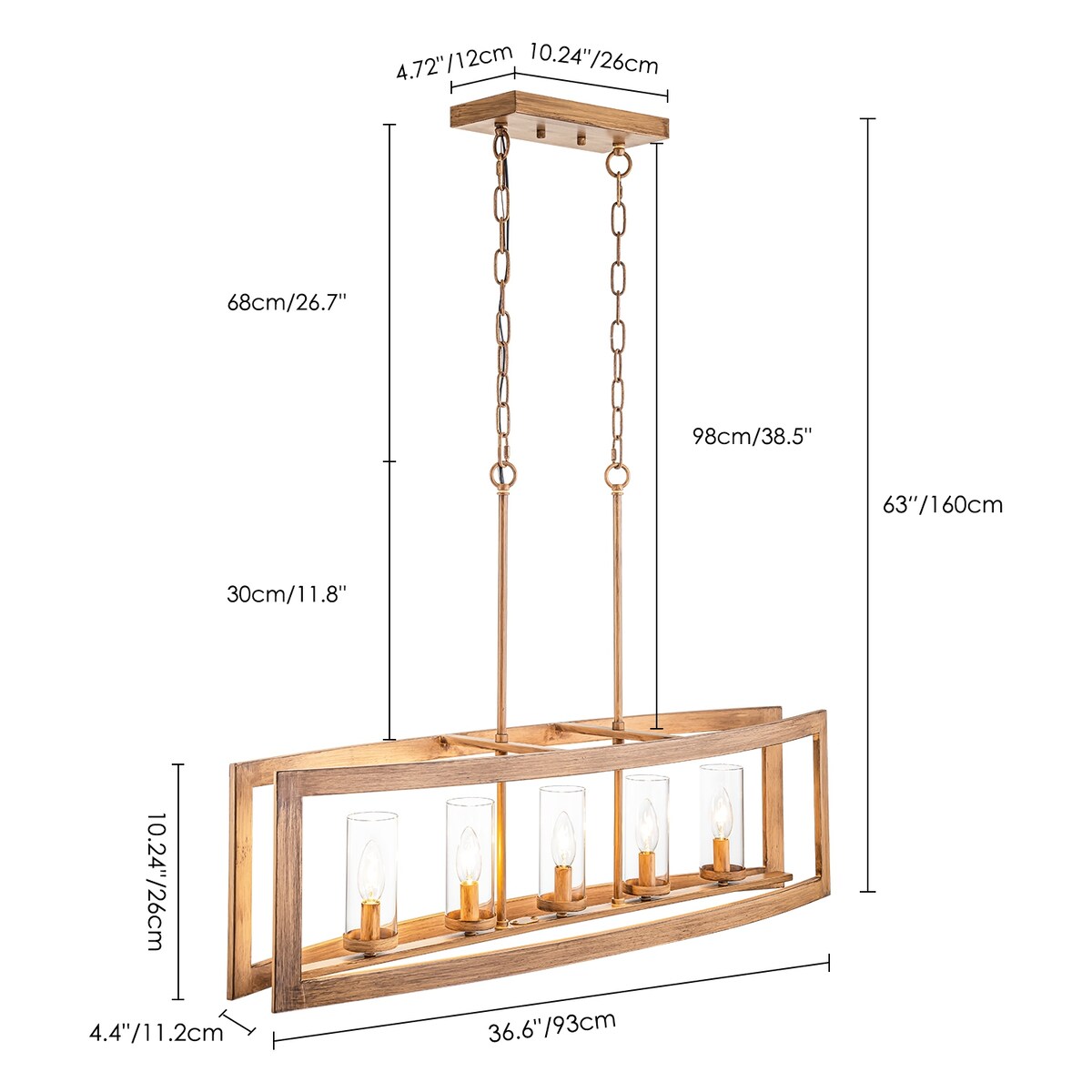 Lampadario rettangolare vintage in vetro a 5 luci, in stile industriale moderno di metà secolo, per isola da cucina