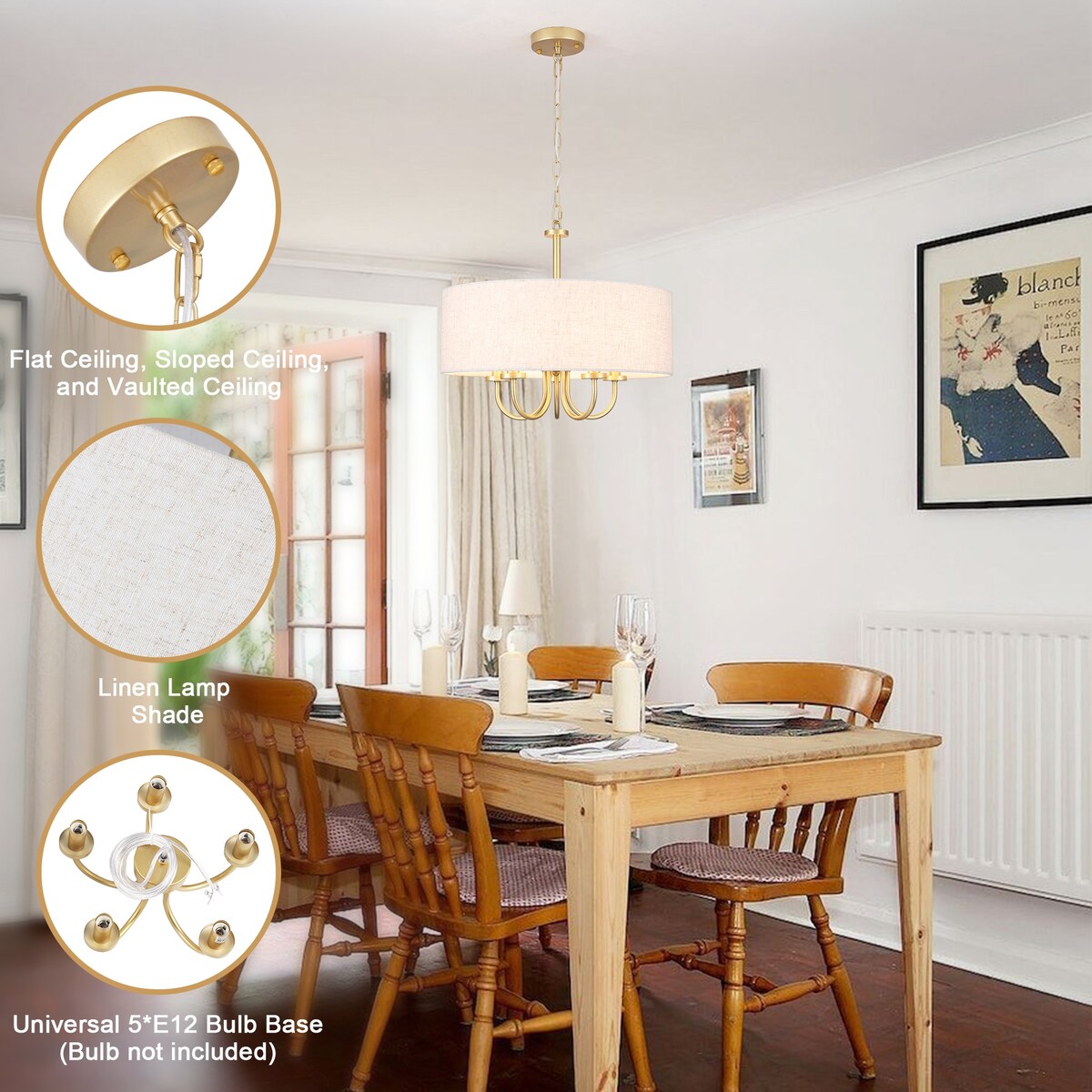 Lampada da soffitto moderna a 5 luci con montaggio a semi-incasso per sala da pranzo, camera da letto, soggiorno - N/D