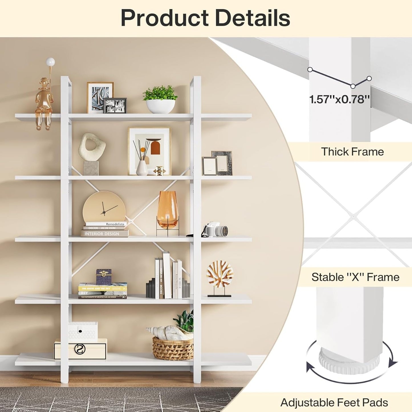 Libreria a 5 ripiani, libreria in stile industriale vintage