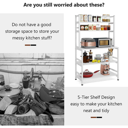 Scaffale da cucina a 5 ripiani, scaffale portaoggetti per forno a microonde, carrello da cucina industriale con portaoggetti