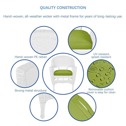 Set da pranzo in vimini bianco in resina da 5 pezzi