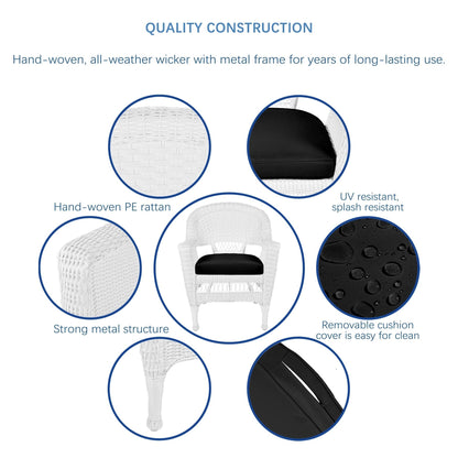 Set da pranzo in vimini bianco in resina da 5 pezzi