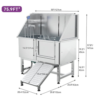 Vasca per toelettatura regolabile in acciaio inossidabile da 50'' con rampa a gradini