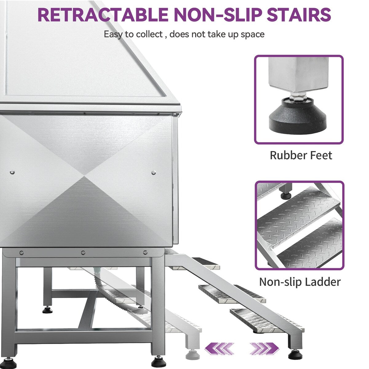 Vasca per toelettatura regolabile in acciaio inossidabile da 50'' con rampa a gradini