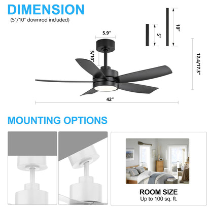 Ventilatore da soffitto a LED Breezary 65/52/42 a 5 pale con kit luci e telecomando