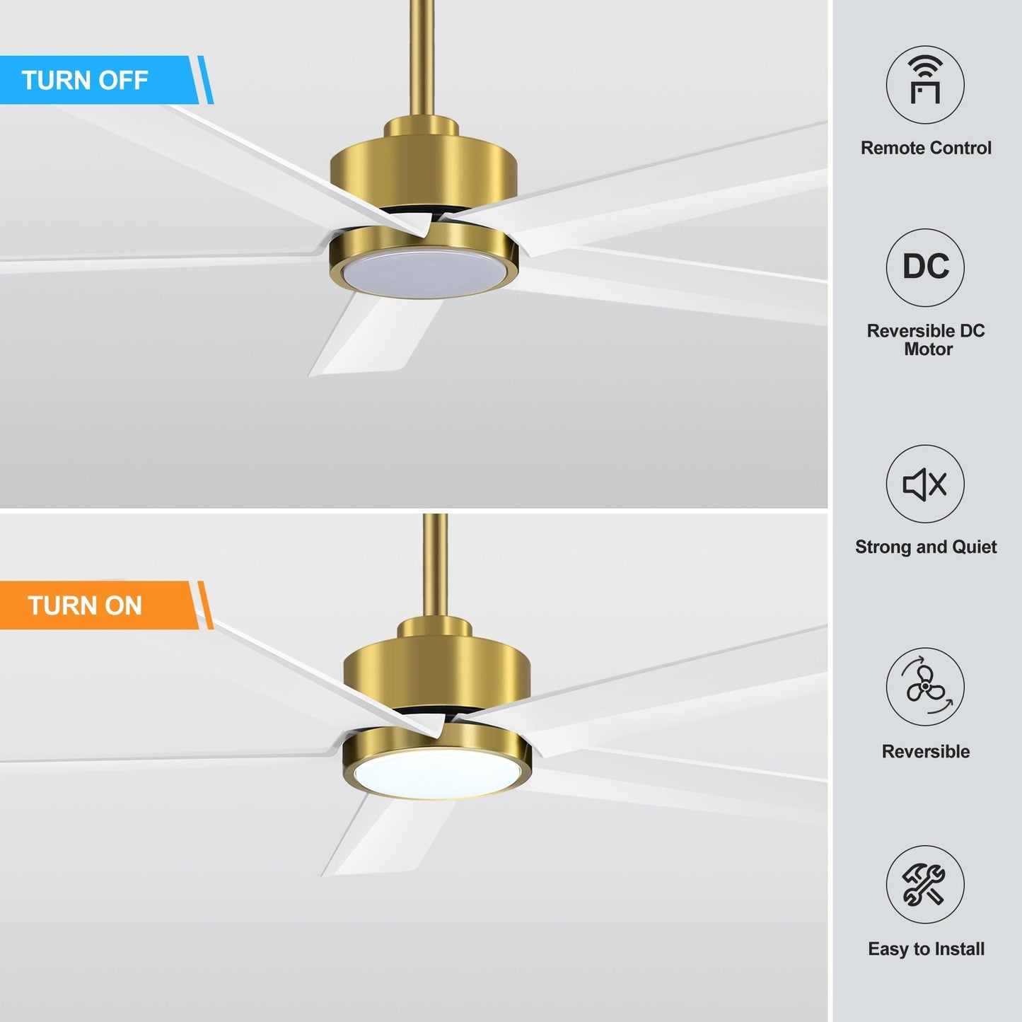 Ventilatore da soffitto a LED Breezary 65/52/42 a 5 pale con kit luci e telecomando