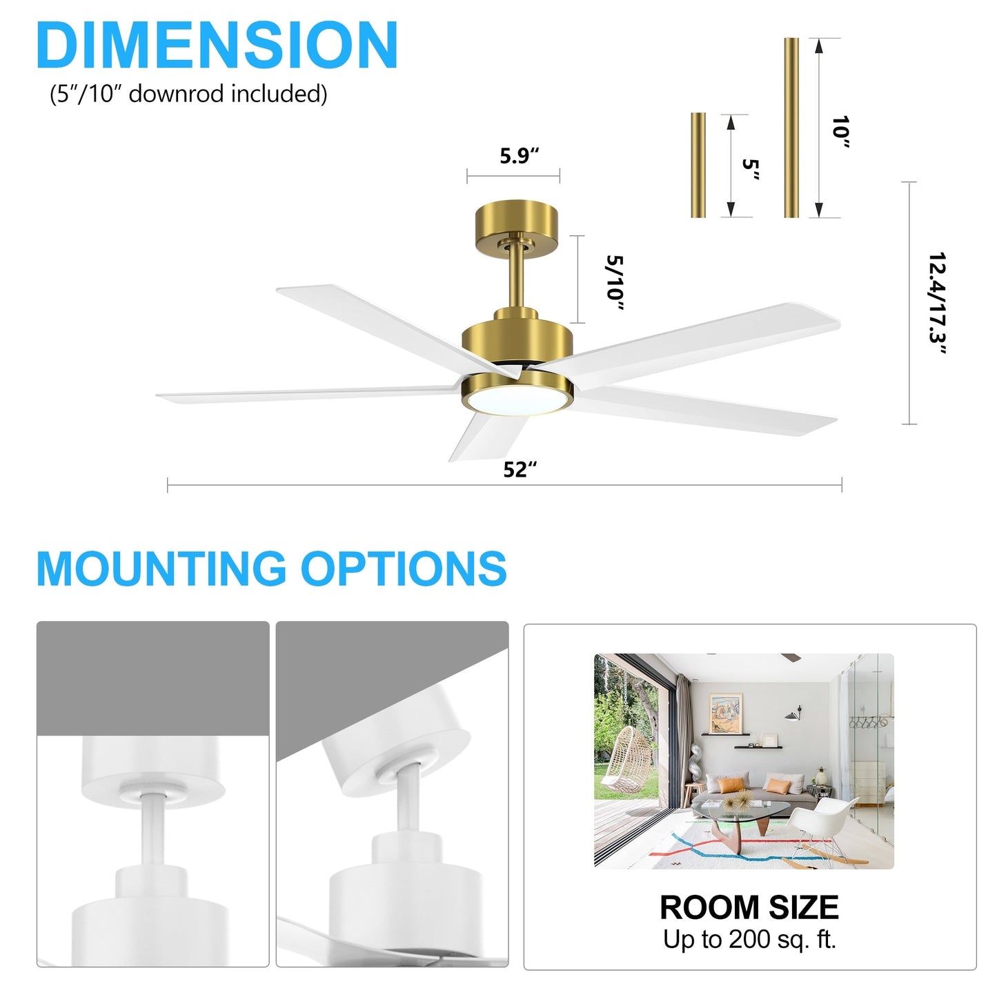 Ventilatore da soffitto a LED Breezary 65/52/42 a 5 pale con kit luci e telecomando