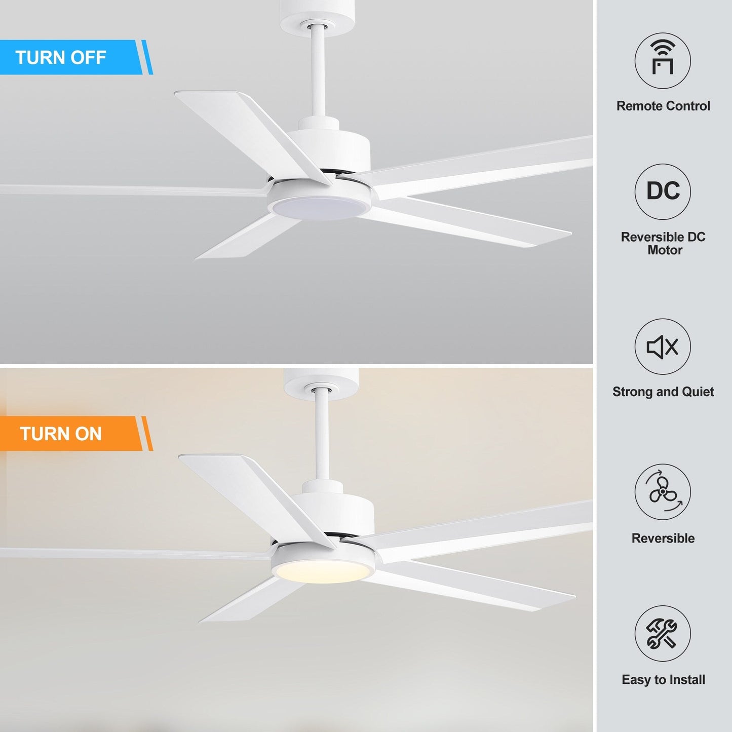 Ventilatore da soffitto a LED Breezary 65/52/42 a 5 pale con kit luci e telecomando