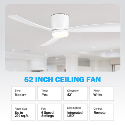 Ventilatore da soffitto a LED da 52 pollici nero/bianco con telecomando (3 pale)