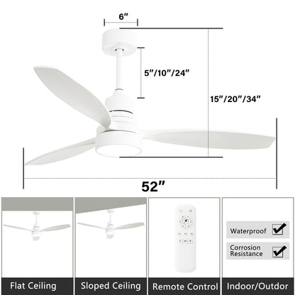 Ventilatore da soffitto a LED integrato da 48 e 52 pollici con luce e telecomando, motore CC reversibile
