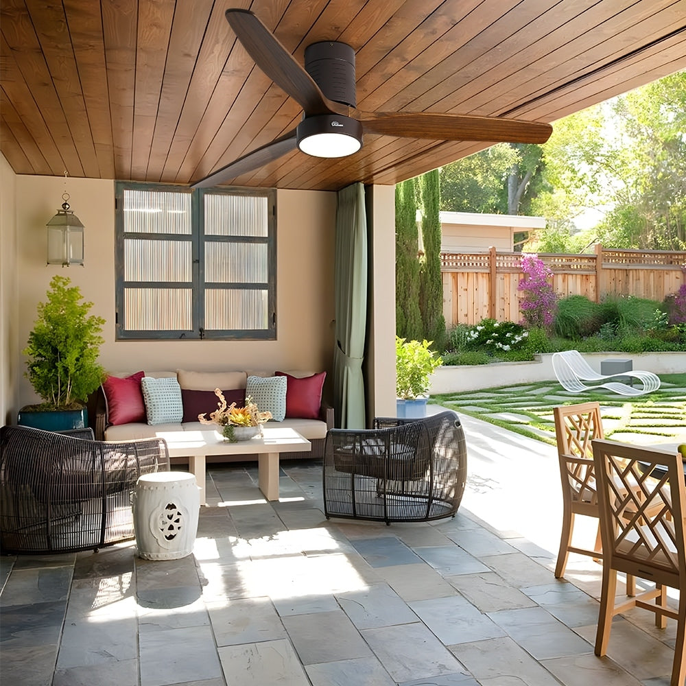 Ventilatore da soffitto a filo in stile fattoria da 52 pollici con luce e telecomando, motore CC reversibile